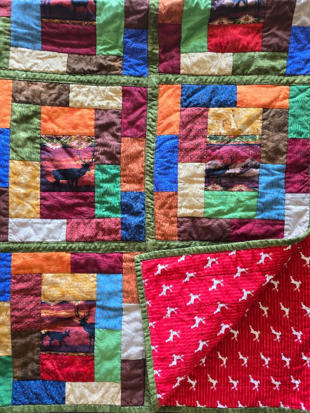 Handmade Rail Fence Patchwork Quilt Throw - 57' x 45.5' Coordinated Backing